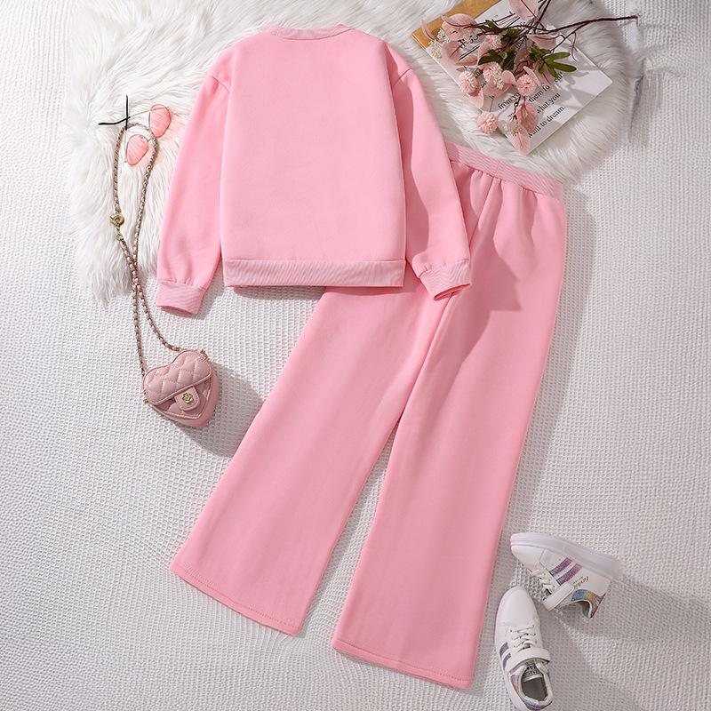 Girls' Fashion Set, Autumn Children's and Girls' Multi-color Letter Floral Printed Long-sleeved Sweatshirt, Casual Long Pants