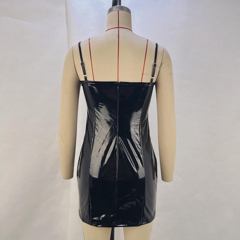European and American Women's Sexy PU Suspender Dress - Slim Fit Hip Skirt