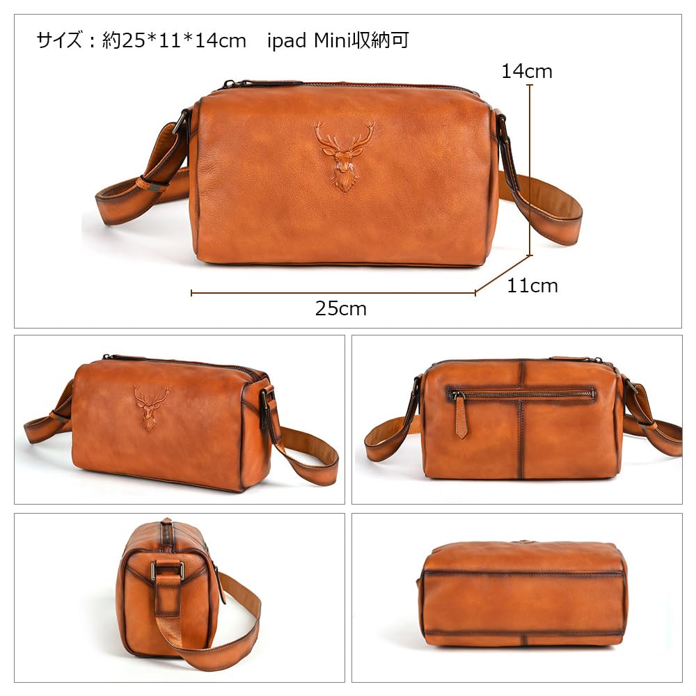 Whatna Antique-Style Tanned Natural Cowhide Leather Shoulder Bag for Men, Mini Crossbody Bag, Chest Bag, Small Business Bag, Fits iPad Mini, Shoulder