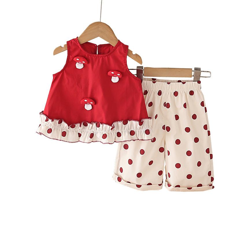 Girls Summer Sleeveless Plaid Princess Two Piece Set with Shorts and Tank Top