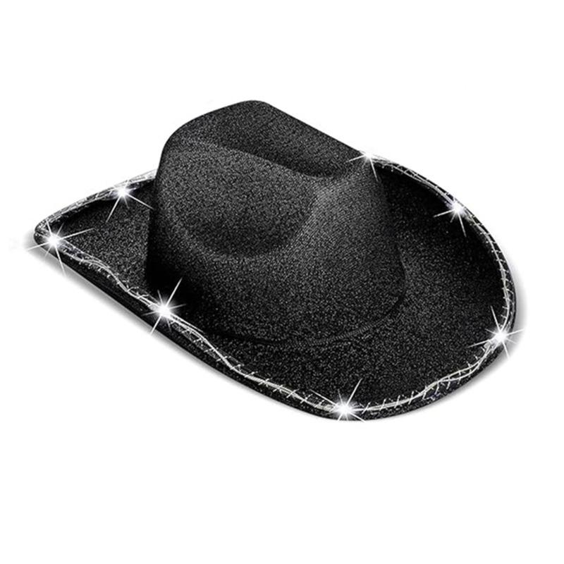 Sparkling LED Illuminated Cowboy Caps Adjustable Strap Cosplay Caps Headwear Brightness Safe Nighttime Use