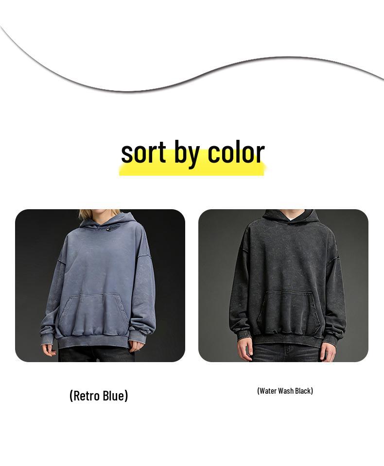 Unisex Vintage American Street Style Washed Cotton Hoodie - Long Sleeve Casual Retro Top