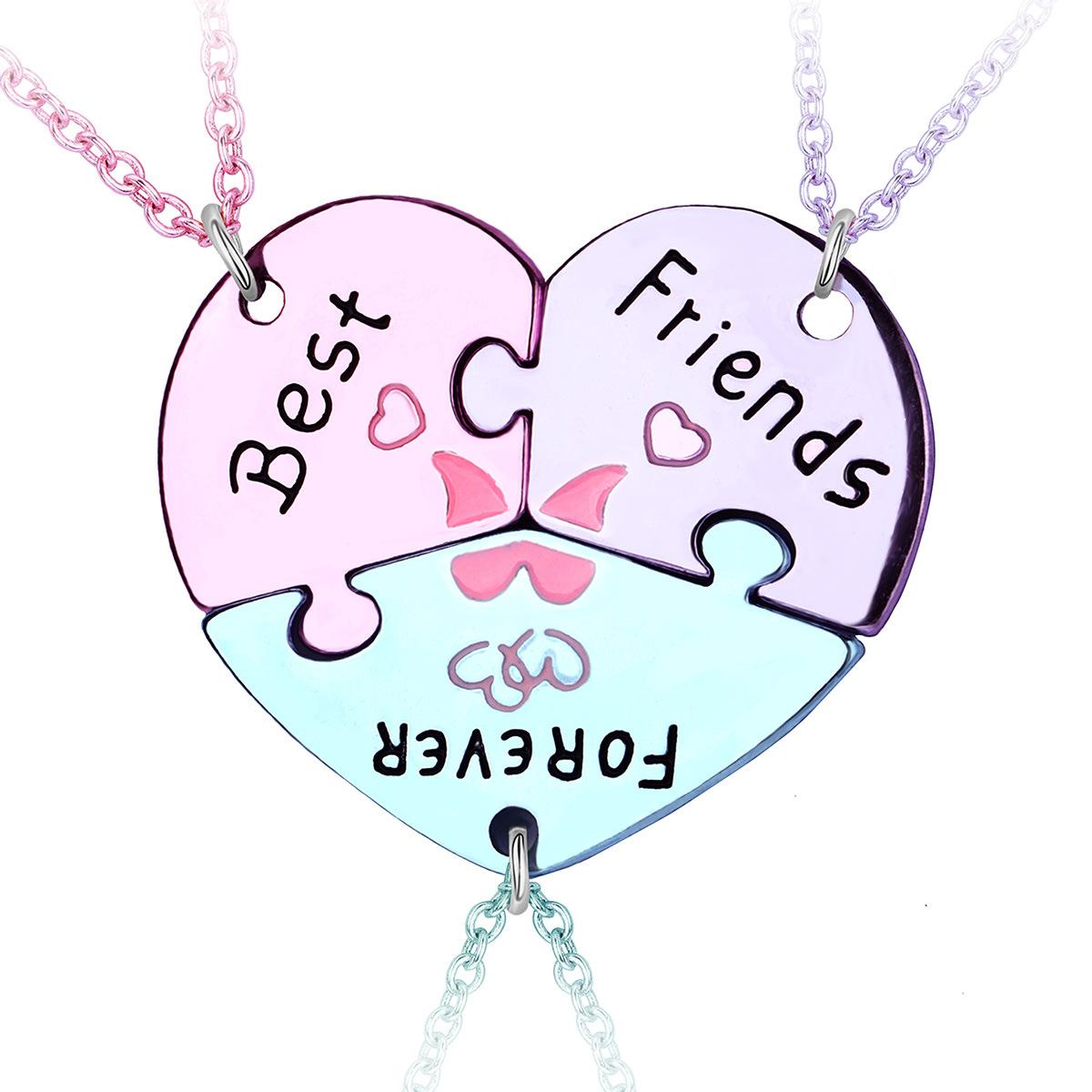 

3Pcs Popular Fashion Heart-Shaped Necklace Sweet And Cute Pendant Bff Best Friend Jewelry Accessories Friendship Souvenir Gift