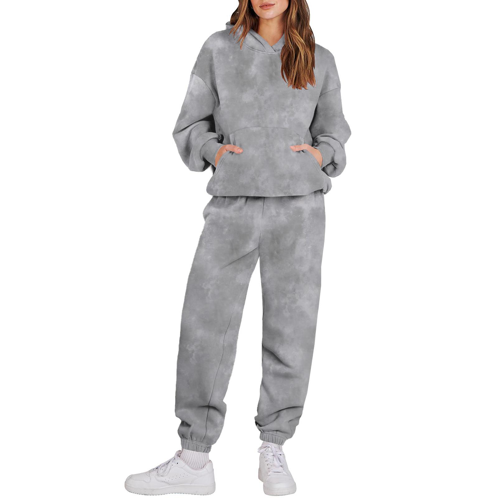 

Женский спортивный костюм с капюшоном, унисекс, двухсекционная одежда для бега, пуловер с длинными рукавами, толстовка с капюшоном + комплект спортивных штанов XXL светло-серый