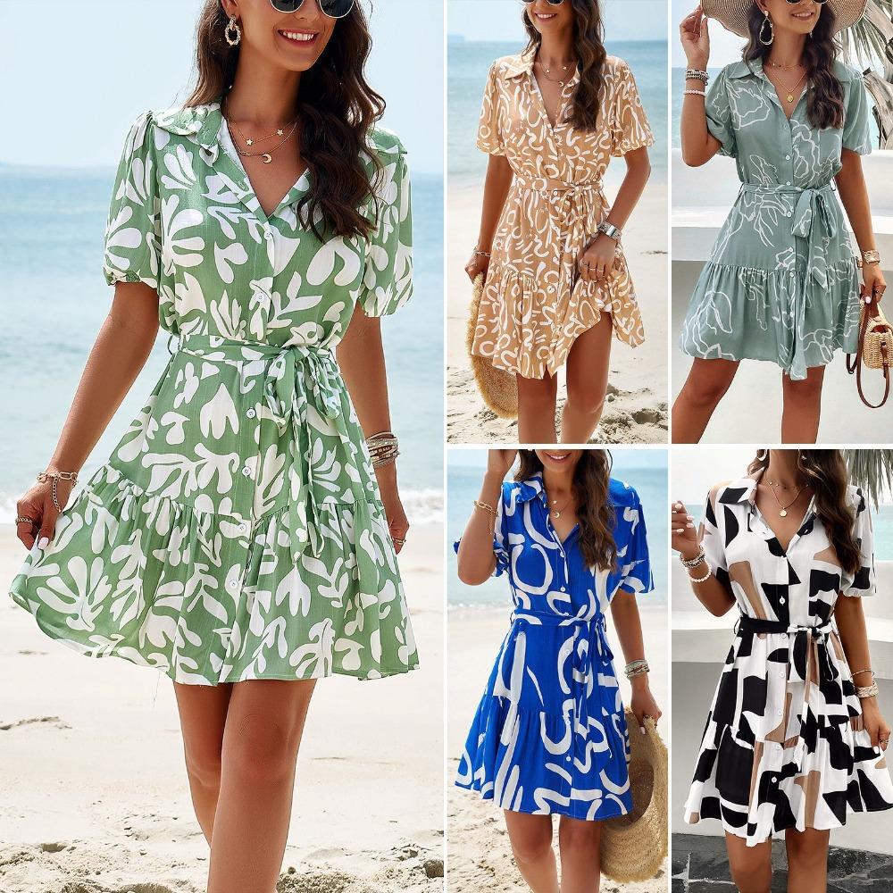 Dress Spring and Summer Elegant Printed Short Sleeve Dress