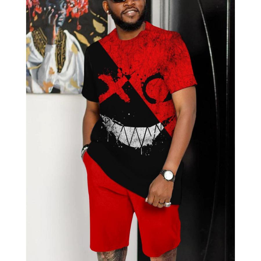 Letní pánský set Módní 2dílný set Pánské tričko Šortky Kalhoty Oblek Ležérní krátká tepláková souprava Nadměrné Vintage Pánské oblečení