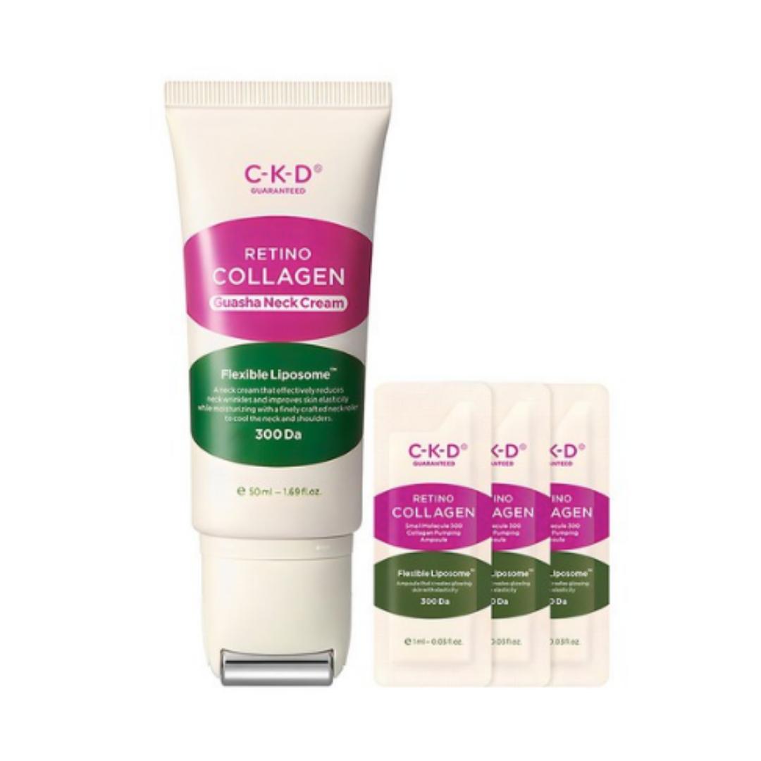 

CKD Retino‑Collagen Низкомолекулярный 300 Крем для шеи против морщин с гуа ша 50 мл + Коллагеновая ампула 1 мл (3 шт.) — 1 комплект
