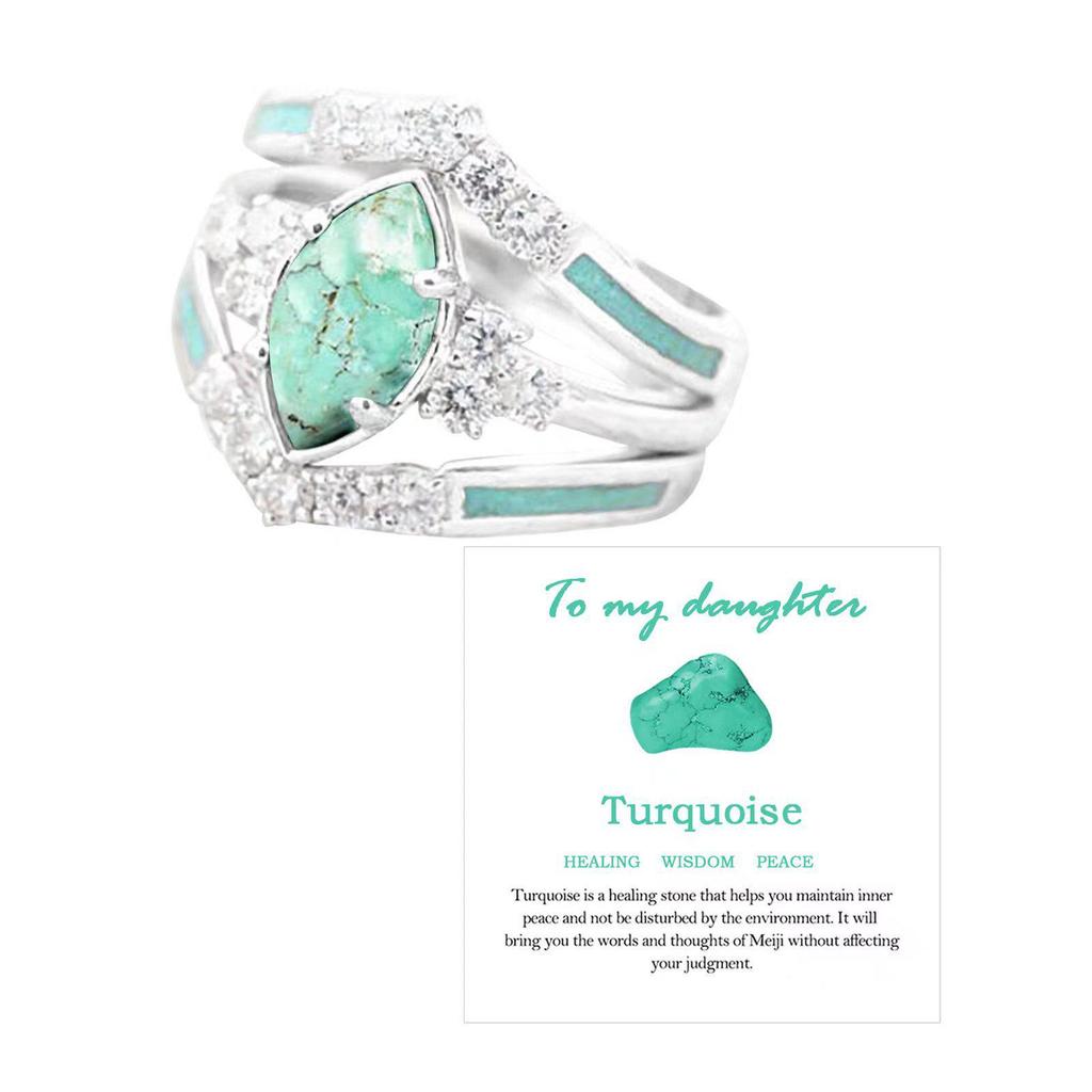 Retro Three-Piece Diamond and Turquoise Stackable Ring Set for Women