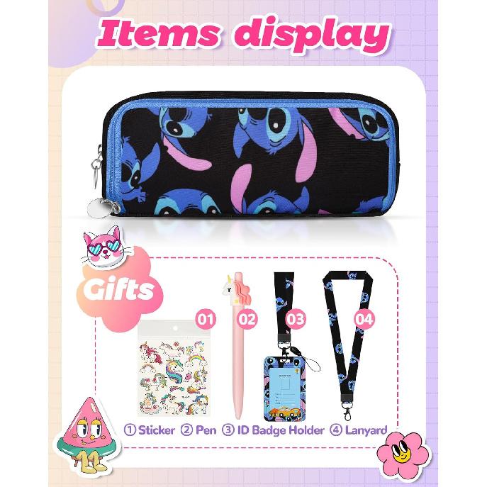 Trendy Fun for Large Pencil Case Big Capacity 3 Compartments Pencil Pouch Cute Cartoon Character Cool Pen Bag with Zipper for Girls Teens Estuche