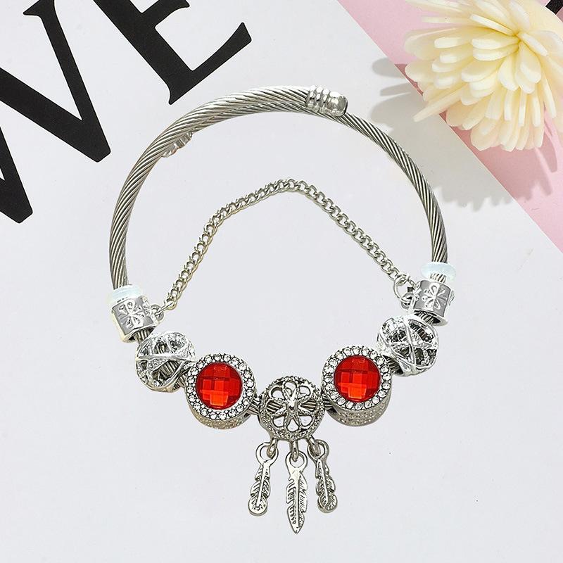 

Dreamcatcher Crystal Beaded Bracelet DIY Kit Stainless Steel Bangle Jewelry Making Craft Gift красный