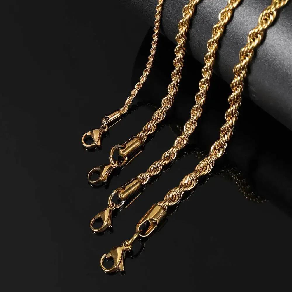 2-6MM Stainless Steel Chain Bracelet For Women Men Gold Color Twisted Rope Chain Bangle  Never Fade Waterproof Jewelry