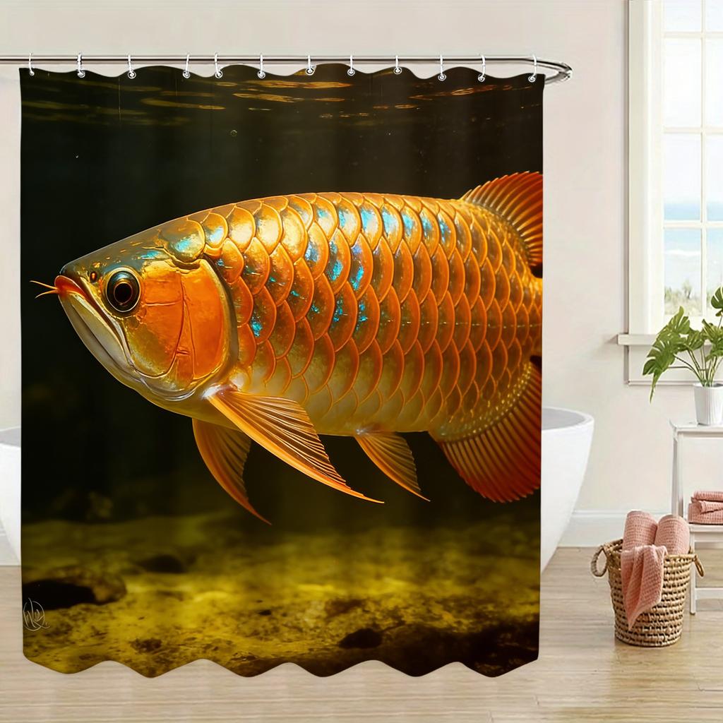 Ornate Gold Patterned Sea Turtle Underwater Waterproof Shower Curtain