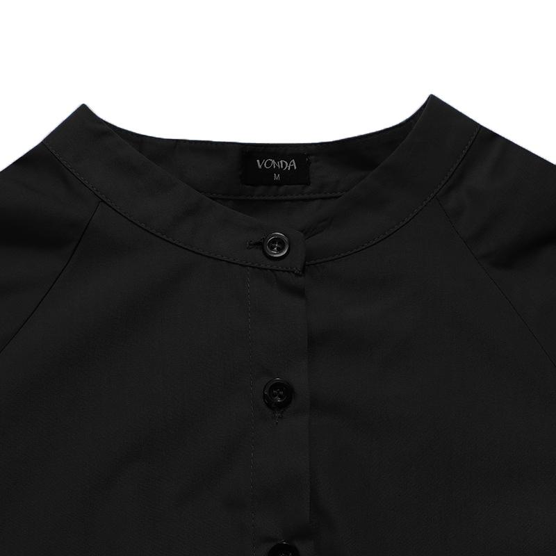 VONDA Summer Women's Ruffled Long Dress Puff Short Sleeve Button Down Solid Color Casual Loose Maxi Dresses Plus Size