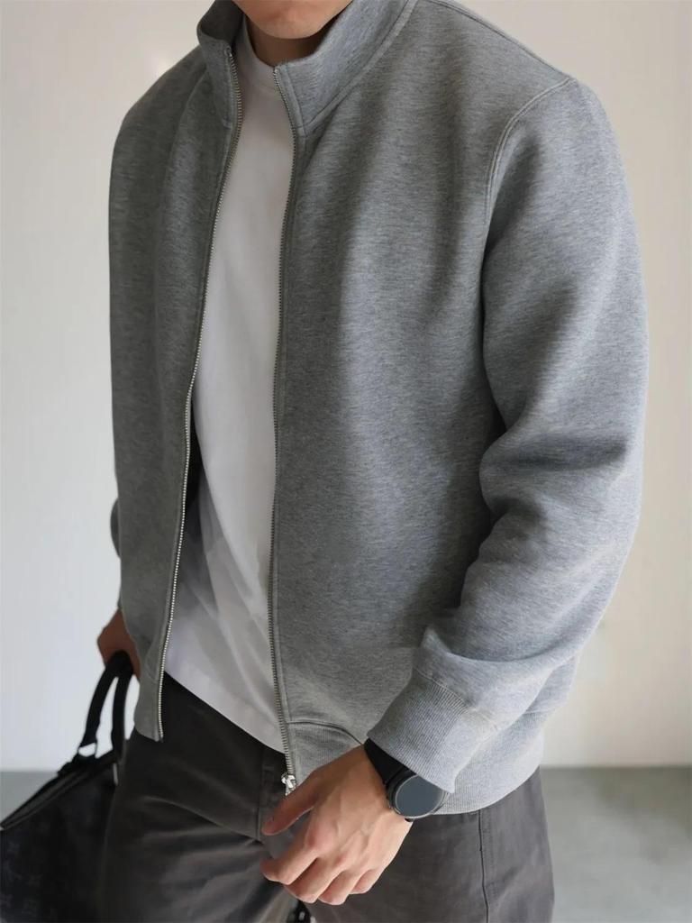 Herren Trendiges Sweatshirt mit Stehkragen und Reißverschluss im japanischen Stil: Knitterfest, Langärmelig, Lässige Business-Sportjacke für den Frühling