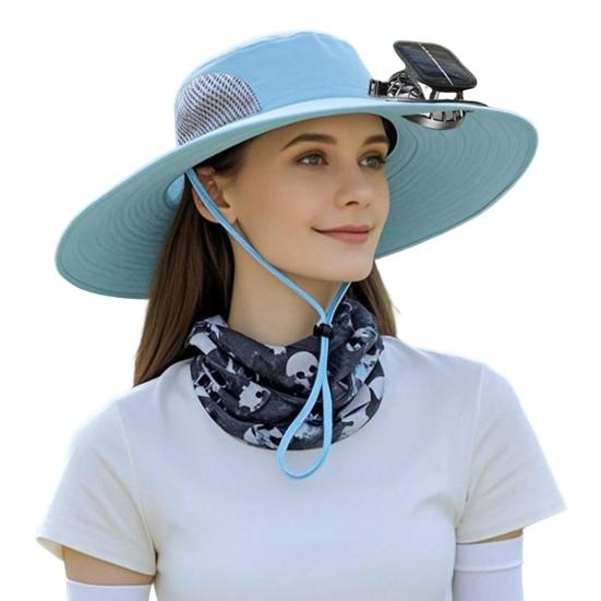 Solar Fan Hat UPF 50+ UV Protection Hat with Detachable Cooling Fan Breathable Men Women Summer Outdoor Activities Fishing Wide Brim Sun Cap
