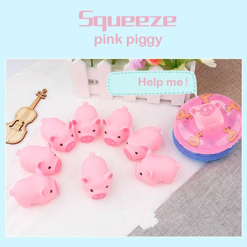 Squeeze Pink Piggy with Swimming Ring Children Bathing Playing Water Toys Sound Pressure Plastic Toys