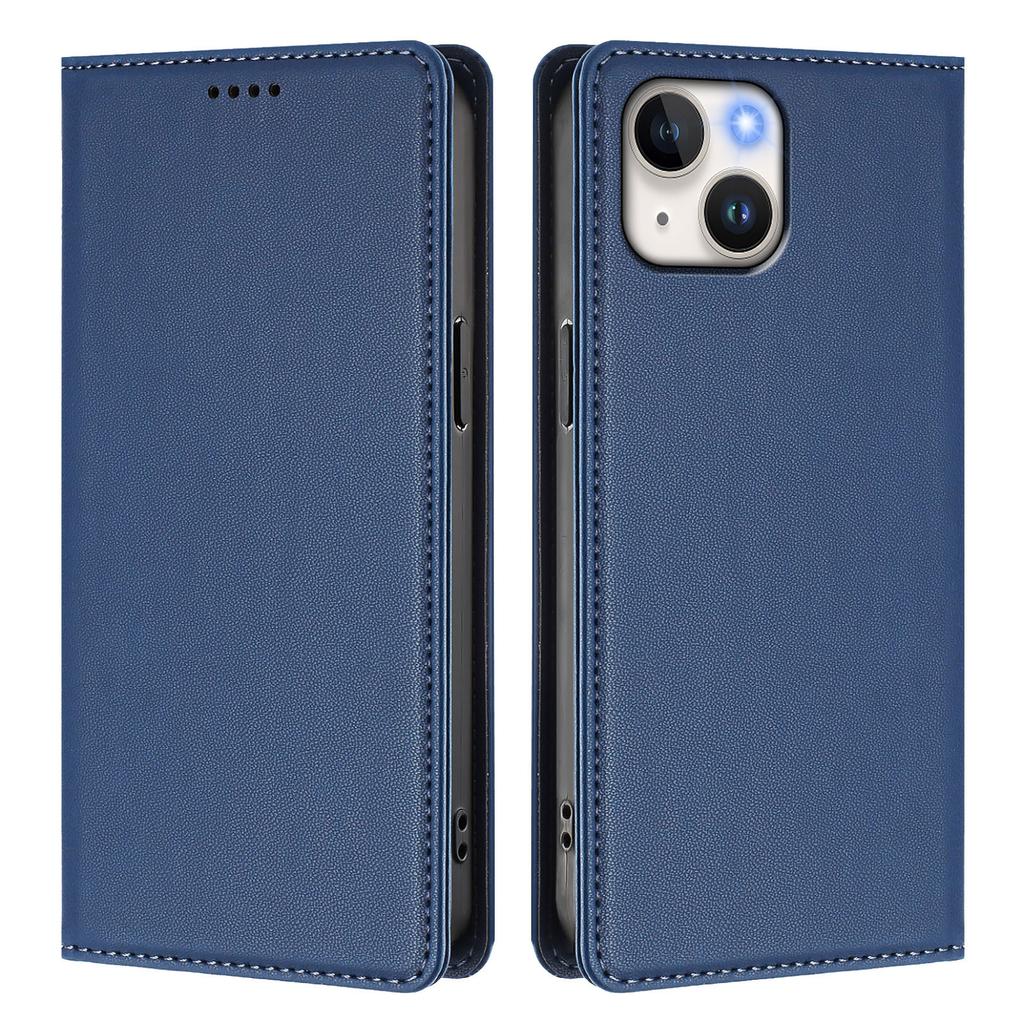 For iPhone 15 Leather Wallet Case Magnetic Closure RFID Blocking Phone Cover