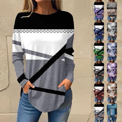 Damen Pullover T-Shirts Herbst Casual Langarmshirts Sweatshirt Geometrischer Druck Top