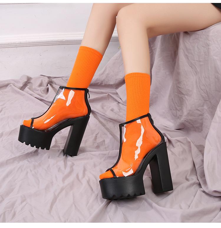 2025 Nightclub Height Female Performance Shoes Transparent Mouth Sandals Super High Heel Thick Heel Women's Shoes ZYW-831-28
