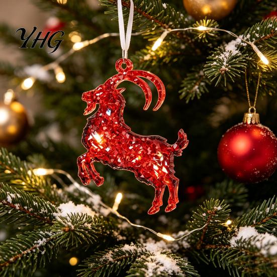 Christmas Gift for Friends Goat Tree Hanging Ornaments, Decorative 2D Flat Acrylic Festive Winter Pendant Holiday Party Home Decor, Lightweight