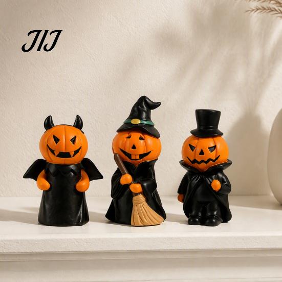 Small Desktop Sculpture 3Pcs Halloween Pumpkin Ghost Figurine, Resin Spooky Tabletop Decor Festival Party for Home Bookshelf And Tiered Tray,