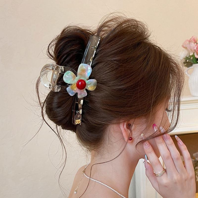 Iridescent Flower Large Shark Hair Claw Elegant Women Back Head Hair Clip Unique Hair Accessory