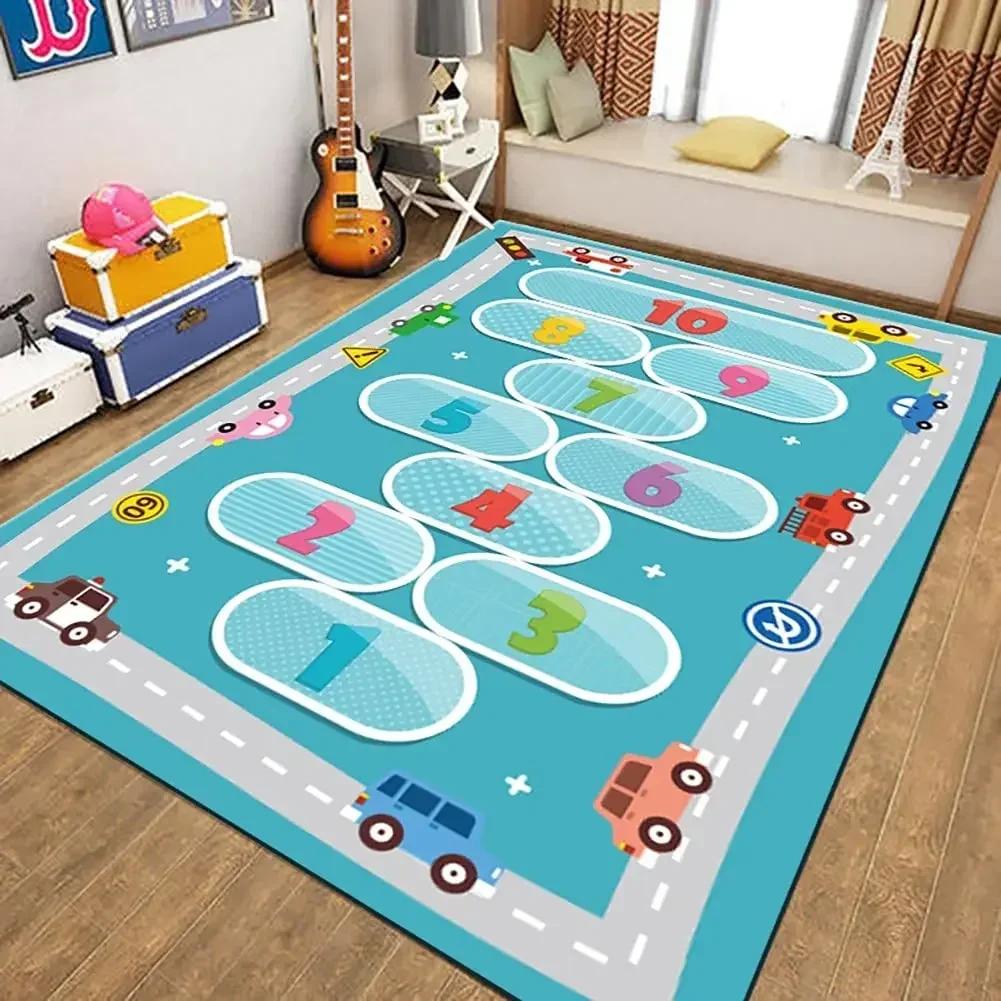 Cartoon Road Cute Children's Game Room Carpet Plush Modern Home Decorative Rug for Bedroom Non-slip Washable Play Mats Large