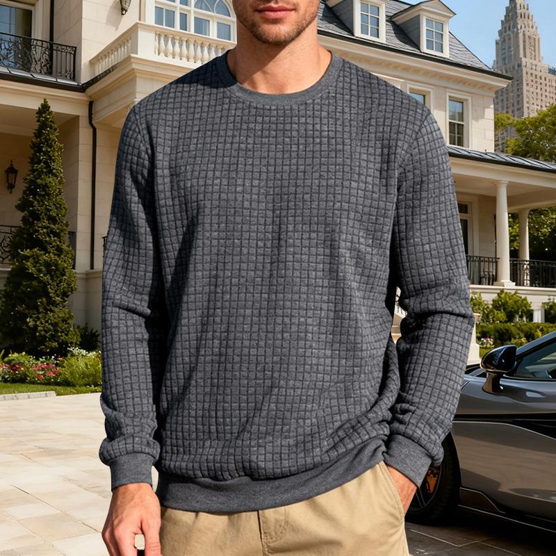 Frühling Herbst Amerikanisch Locker Leicht Reif Lässig Herren Einfaches Sportliches Jacquard Rundhals Langarm Sweatshirt