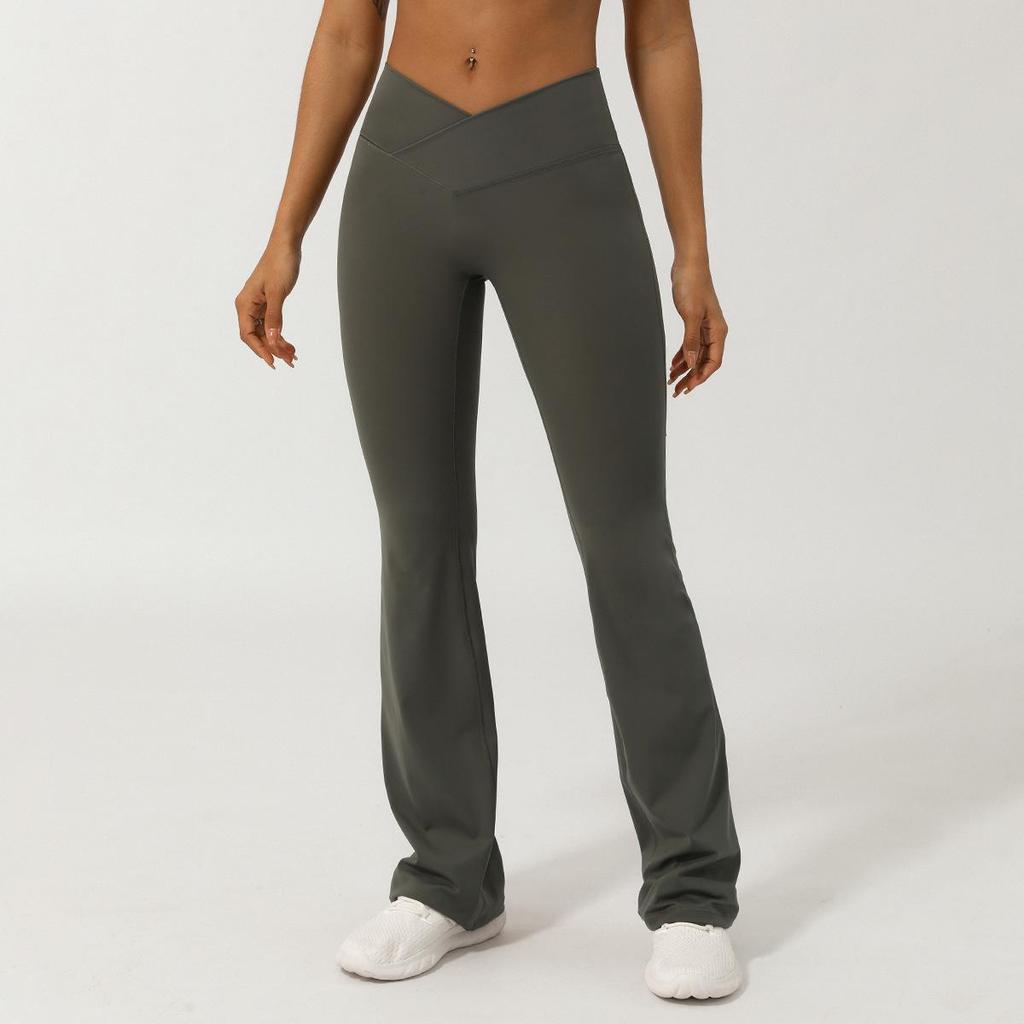 V-Waist Nude Feel Wide-Leg Yoga Pants - Women's Casual Peach Butt Flare
