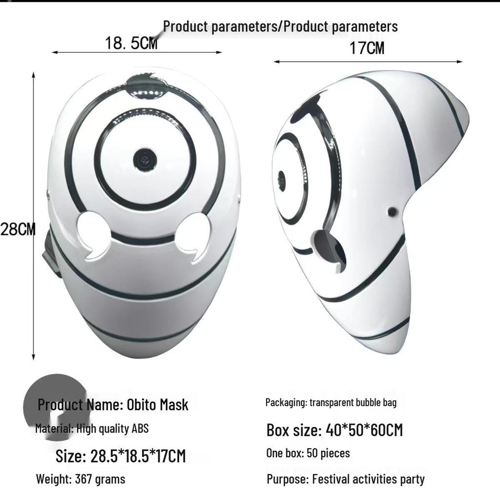 Naruto Halloween Ninja Mask - Non-glowing Sharingan Uchiha Madara Obito White Tobi Comic-Con Prop.