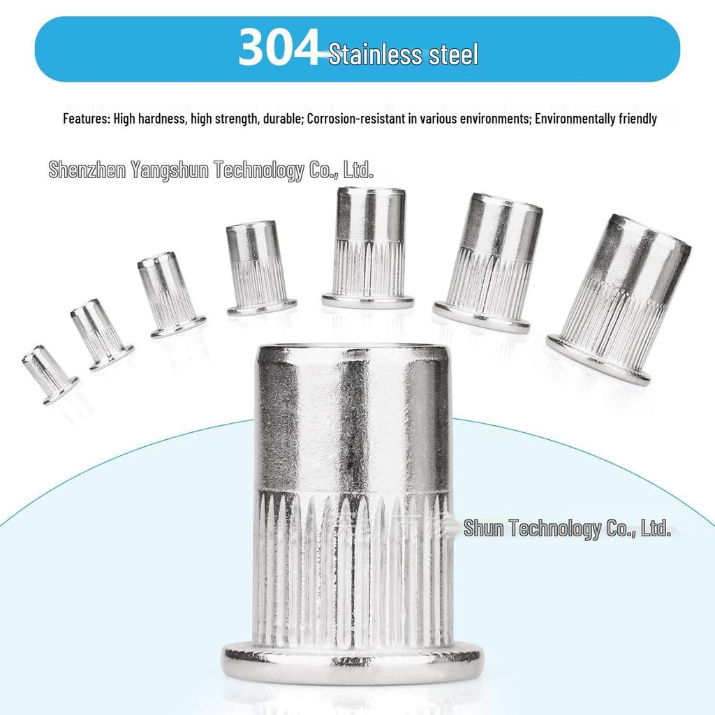 165-Piece Stainless Steel Rivet Nut Kit (M3-M10, Flat Head, Knurled)