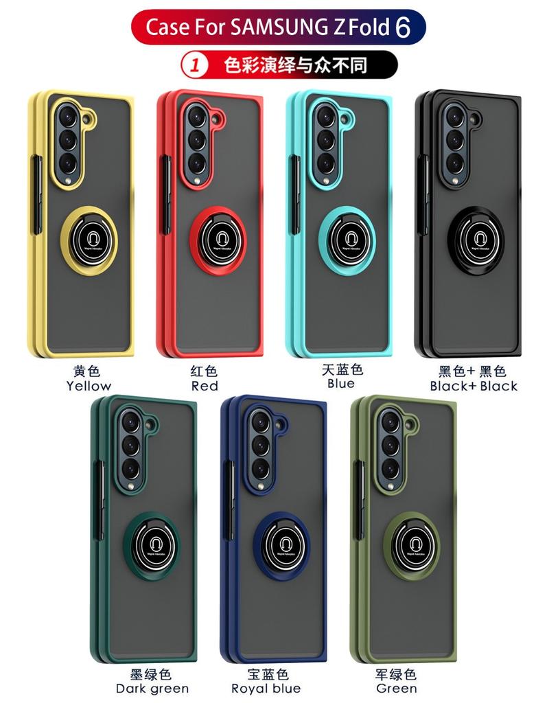 Matte Shockproof Car Ring Holder Phone Case For Samsung Galaxy Z Fold 7 6 5 4 3 Z Flip 7 6 5 4 3 Armor Hard Cover