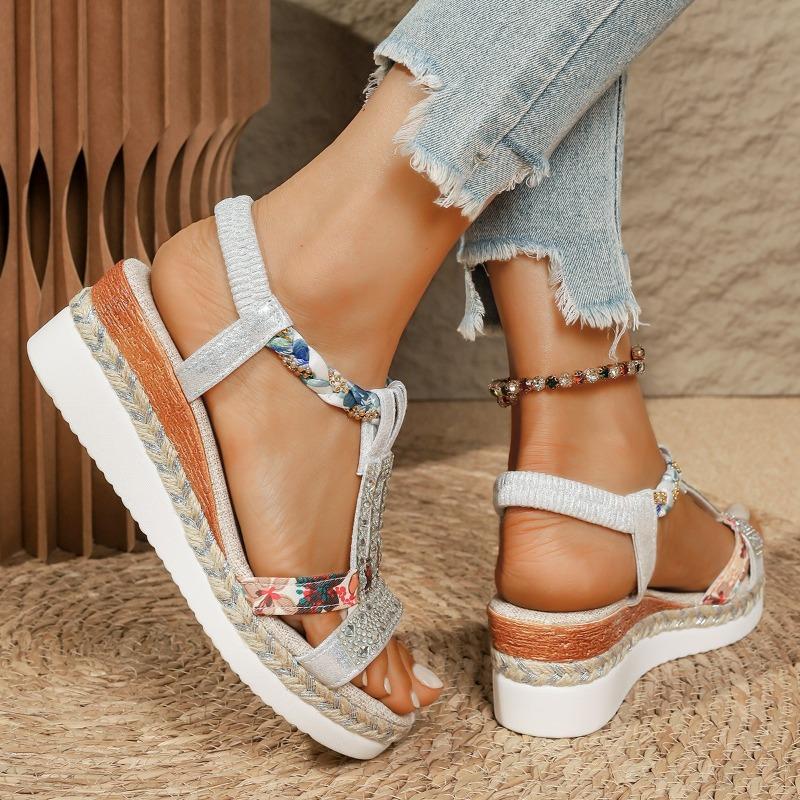 Fashion Plus Size Wedge Sandals Women's Summer 2025 New Kitten Heel Platform Trifle Platform Boho All-Go Sandals