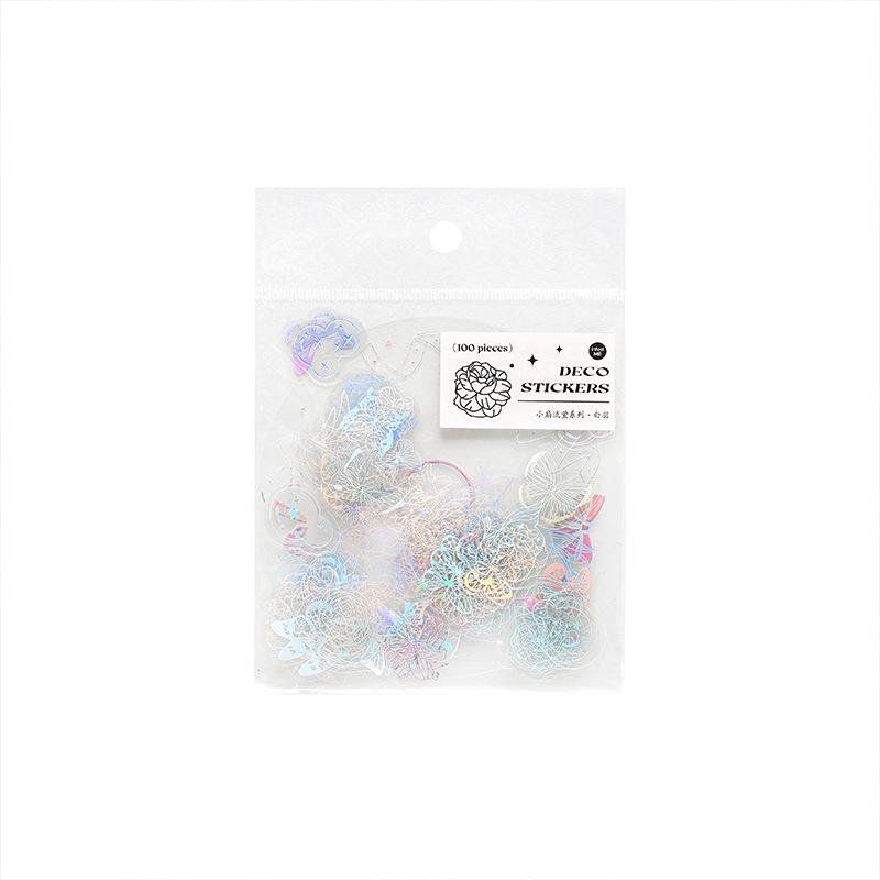 100-Sheet PET 3D Silver Foil Sticker Pack, Stereo Relief Effect & Self-Adhesive, for Journal DIY & Scrapbook Deco