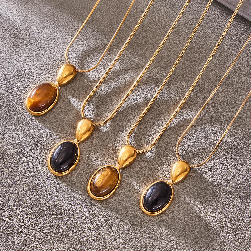 Fashion Agate Pendant Adjustable Long Sweater Chain - Simple Stainless Steel Design