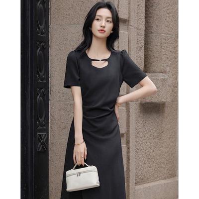Demana Black Spade Contract Women's Side Slit Midi Dress