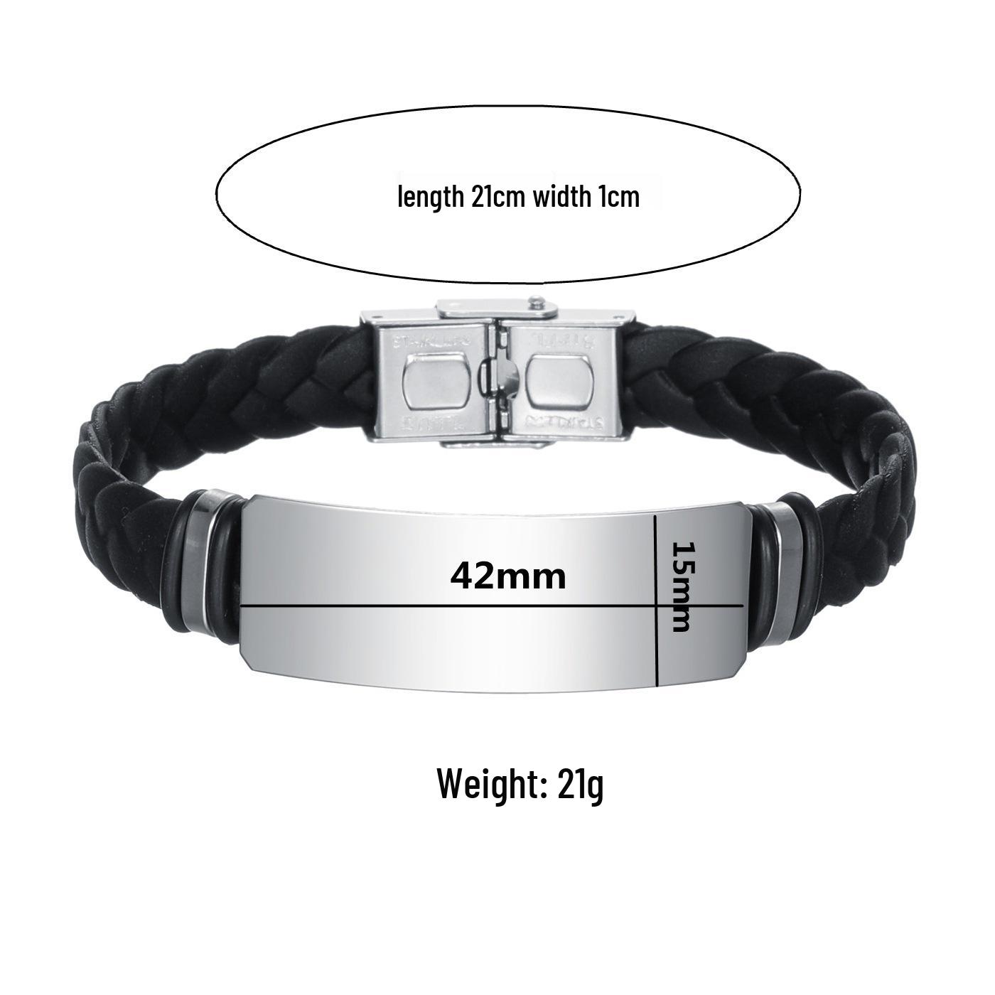 

Европейский и американский минималистичный плетеный кожаный браслет с гравируемой пластиной из нержавеющей стали