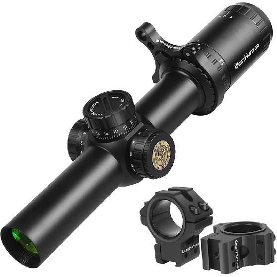 WestHunter Optics HD 1.2-6x24 IR FFP LPVO Riflescope, 30 mm Tube First Focal Plane Illuminated 1/2 MOA Presicion Compact Rifle Scope for Shooting and