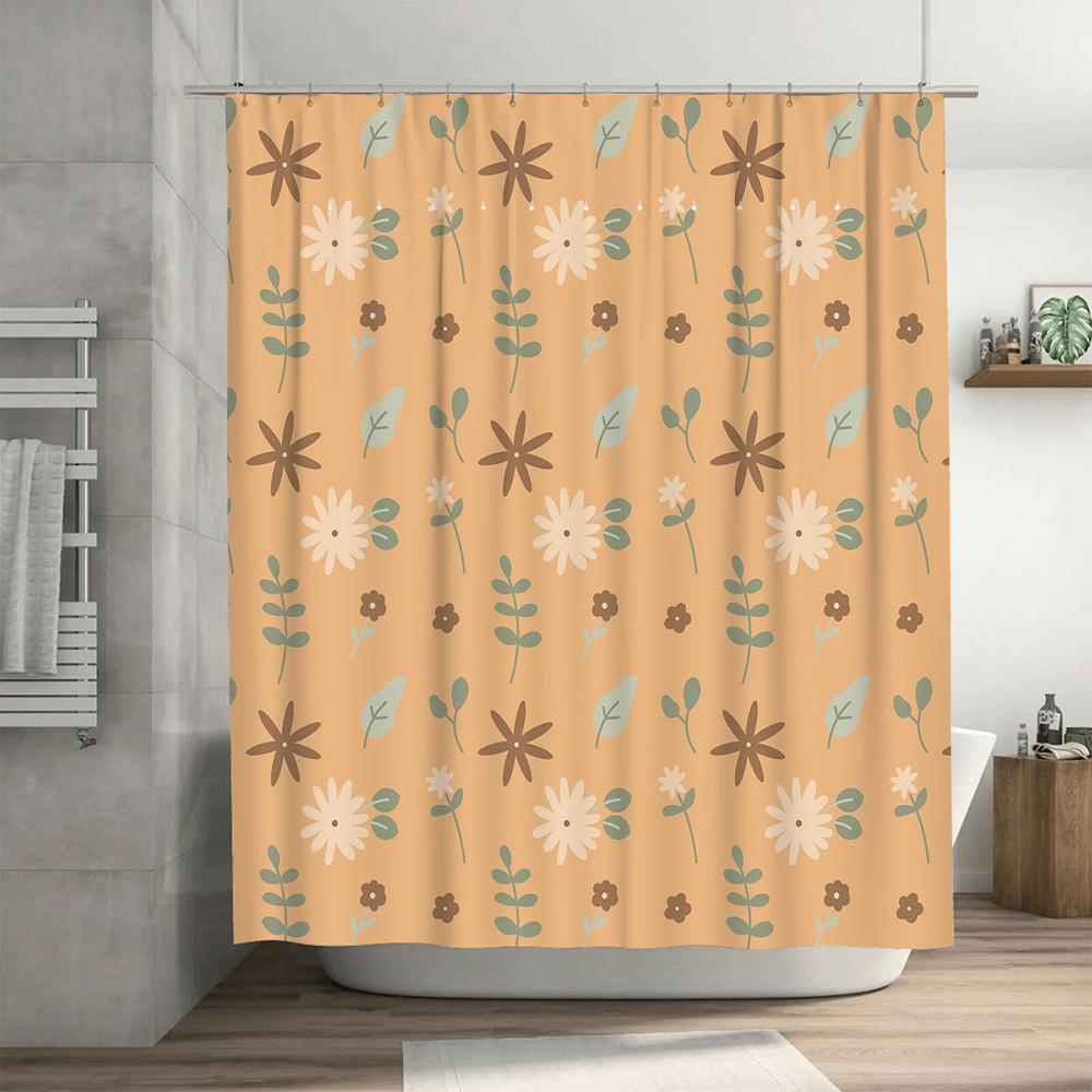Delightful Floral Shower Curtain Peachy Pastel Color with White Brown Flowers for Bathroom Decorations 180x245cm Home Accessorie
