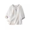 New Embroidered V-neck Summer Women Blosue Short Sleeve Loose T-shirt Ladies Sweet Solid Color Lace-up Shirts Office Clothing