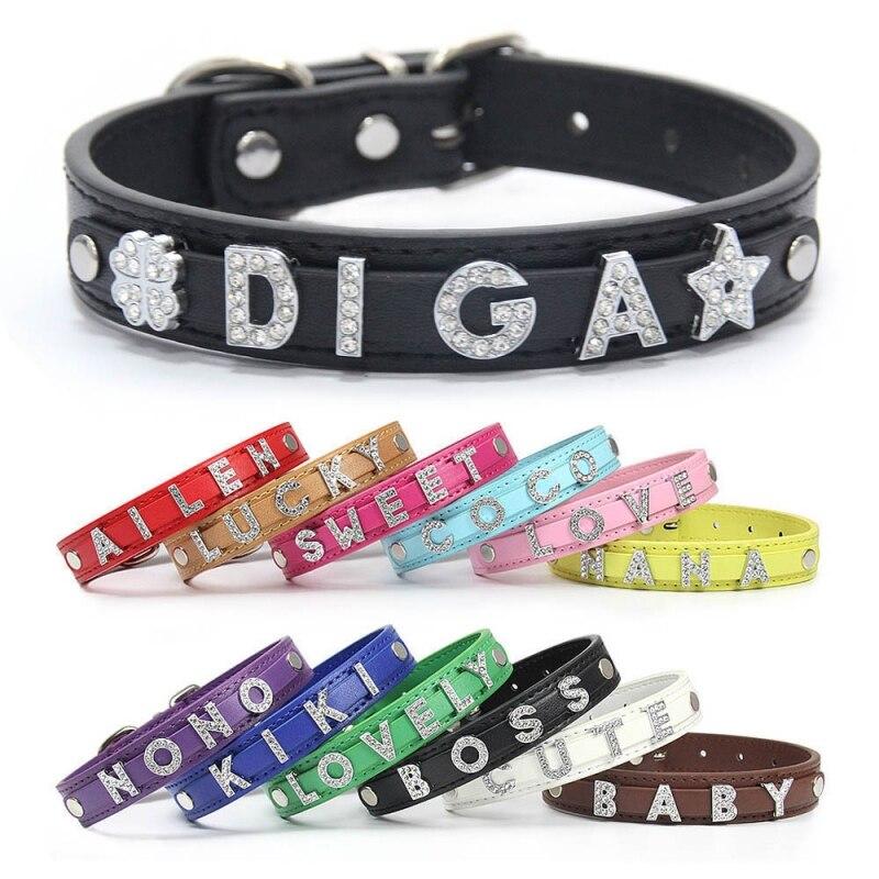Zgărzi Personalizate pentru Câini Pisici DIY Nume Cățeluș PU Piele Zgărzi Strasuri Sclipitoare Accesorii pentru Câini Zgărzi pentru Animale de Companie pentru Câini Mici Medii