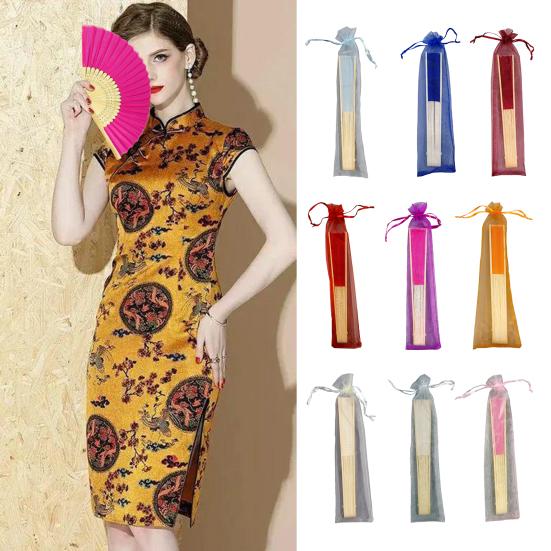 Silk Folding Fan Bamboo Lightweight Hand Fans with Organza Bags Wedding Guests Fans Party Decoration