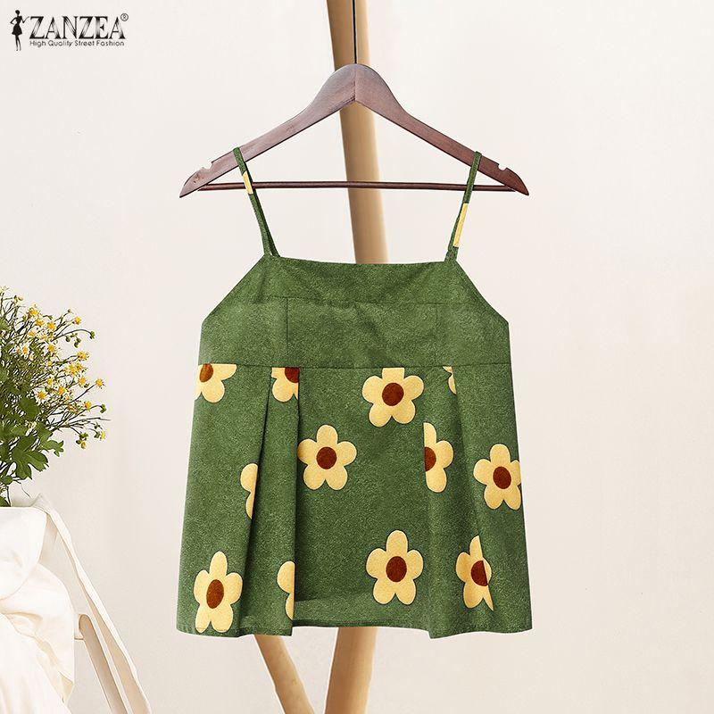 ZANZEA Women Strap Sleeveless Floral Print Casual Holiday Tank Tops Sling Vest