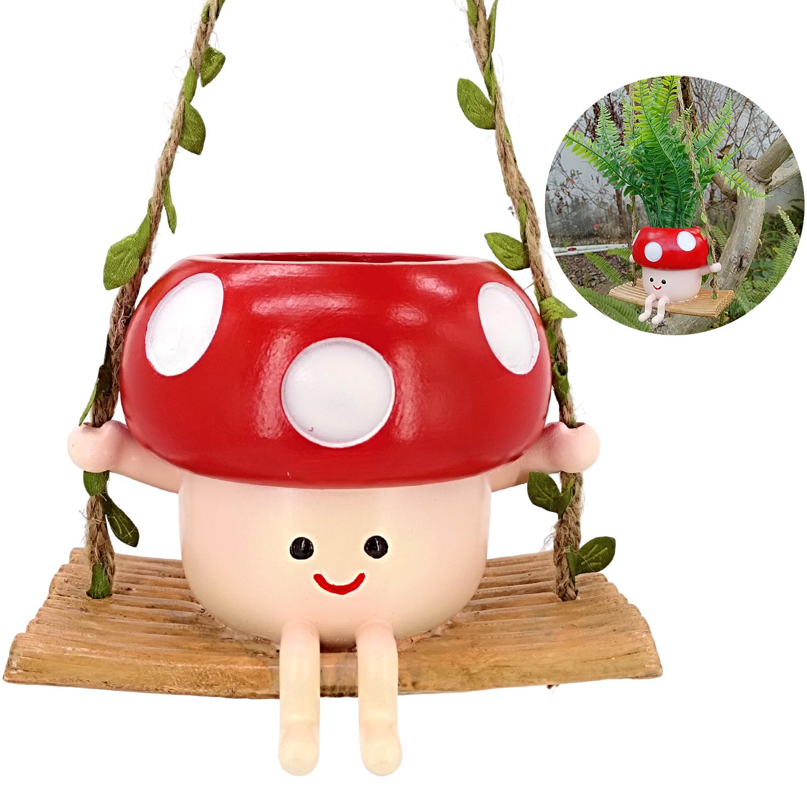 

Cute Mushroom Flowerpot Succulent Planter Resin Hanging Vase Creative for Garden Yard Balcony Living Room Decor червоний