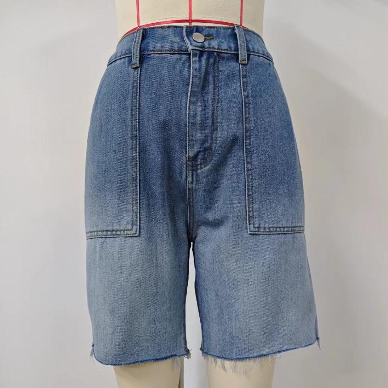 IHUASU Spring Summer Washed Casual Gradient 5/10 Denim Shorts