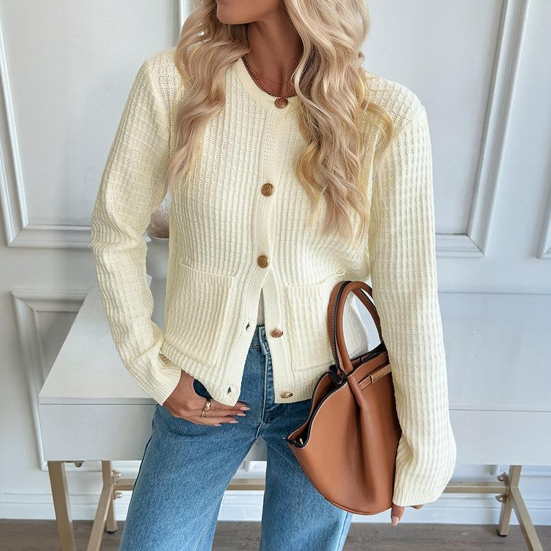2025 New Autumn and Winter Knitted Sweater Short Button Cardigan Solid Color Sweater Jacket for Women