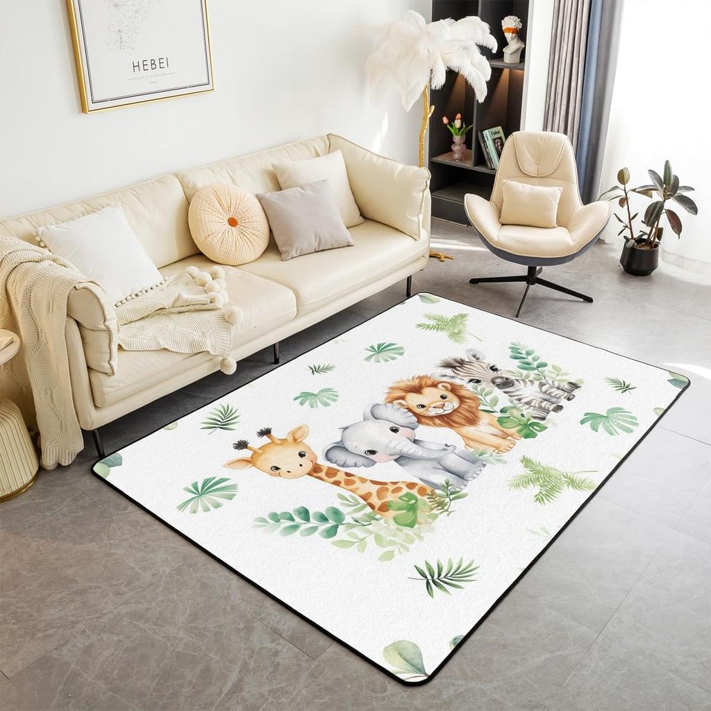 Erosebridal Nursery Jungle Animal Kids Area Rug 4'11" x 3'3" | Safari Elephant Giraffe Carpet for Boys Girls Cartoon Koala Lion Indoor Floor