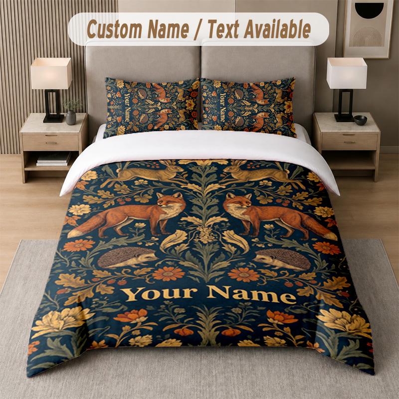 Wolf Fox Theme Custom Text Or Name 3Pcs Bedding Set 1 Flat Sheet & 2 Pillowcases Personalized Home Bedding