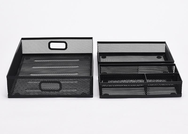 Set of 3 Metal File Holders with Multi-Compartment Cutlery Trays for Desktop Organization