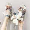 2026 Womens Pumps Summer Wedge Sandals Ladies Peep Toe High Heels Shoes Female Thick-soled Platform Flowers Print Party